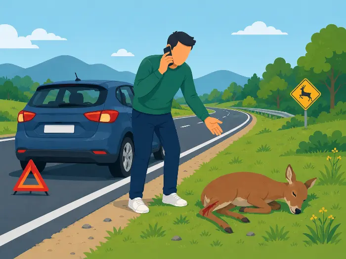 Ilustración de una persona llamando por teléfono por un animal atropellado
