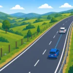 ilustración de vehículos marcados por una linea de distancia