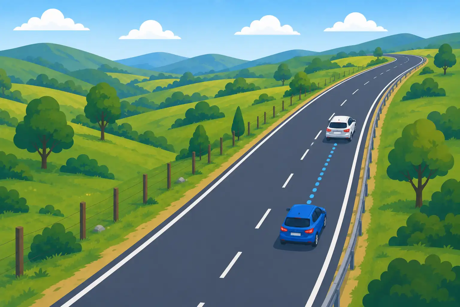 ilustración de vehículos marcados por una linea de distancia